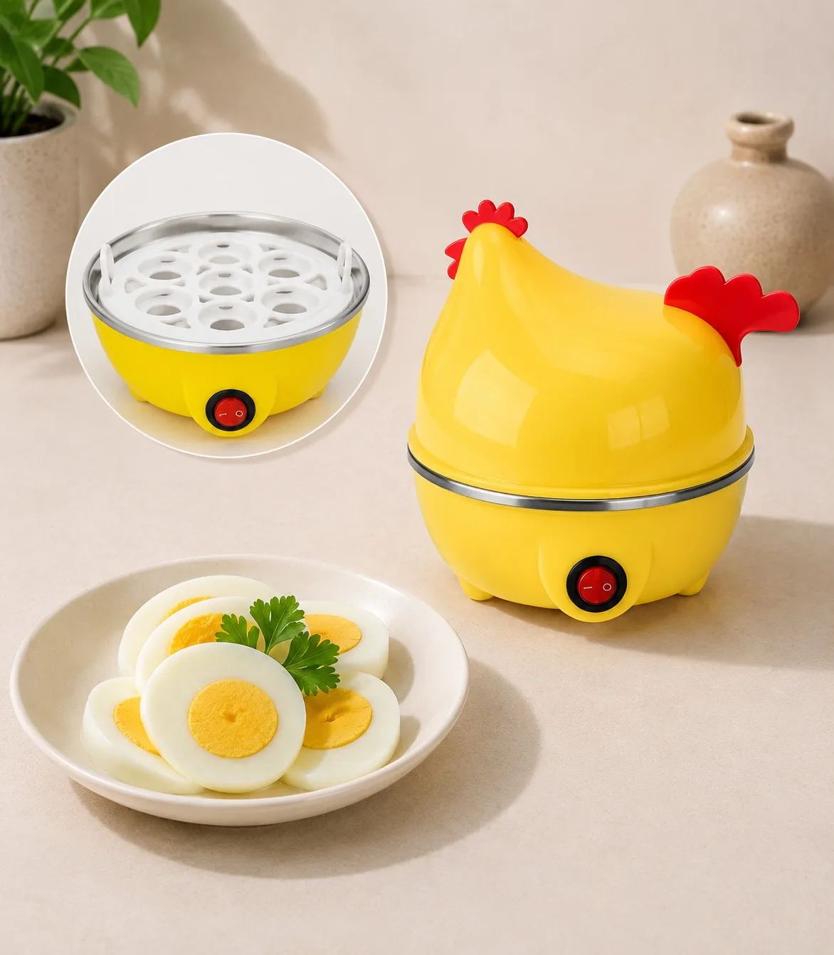 COCEDOR ELÉCTRICO DE HUEVO CON DISEÑO DE GALLINA