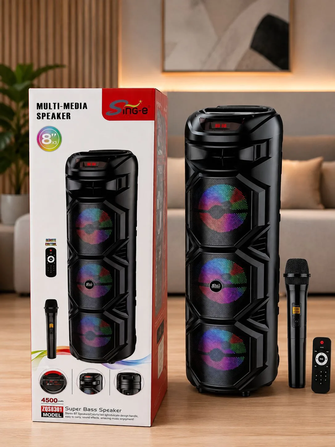 PARLANTE MULTIMEDIA DE 3 BOCINAS CON MICRÓFONO 