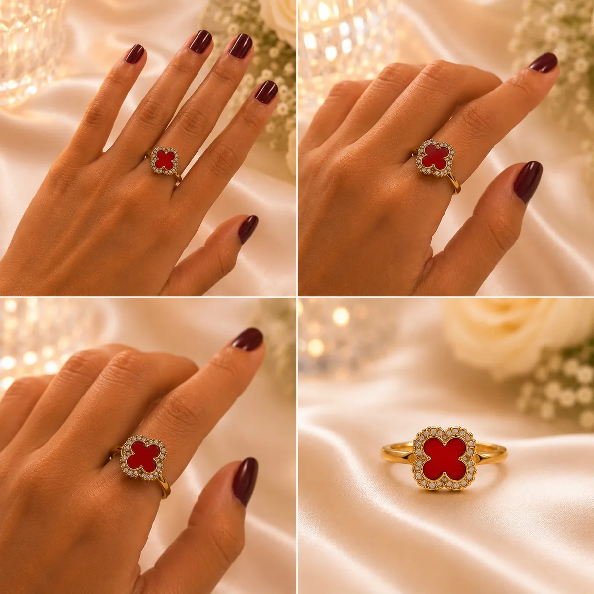 ANILLO REGULADOR GIRATORIO DE FLOR EN COLOR NEGRO Y ROJO