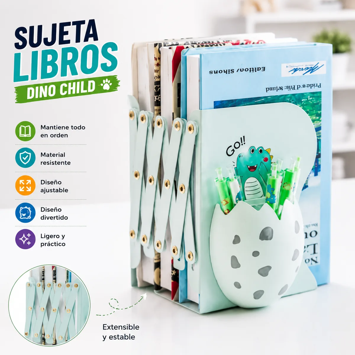 SUJETADOR DE LIBROS DINO CHILD 